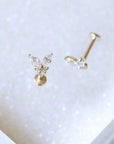 Twilight London Labret Piercing 14K Solid Gold Butterfly Labret Piercing