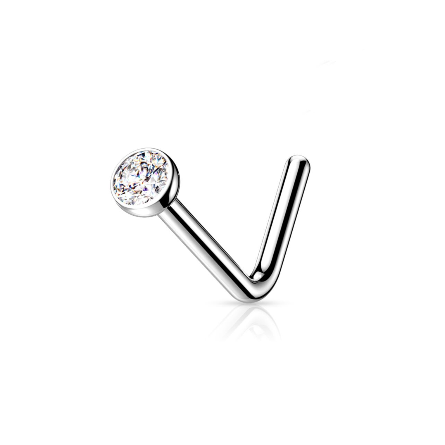 L Shape L Bar Piercing Jewelry Bezel Set Crystal Nose Piercing L