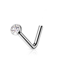 1.5mm Bezel Set Crystal Nose Piercing L Bar