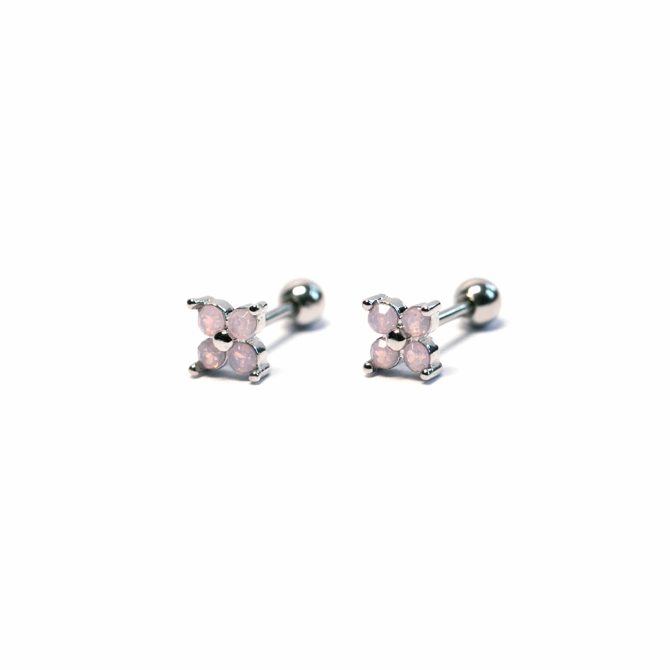 Twilight London Stud Earrings Pink / Silver Dainty Clover Earrings