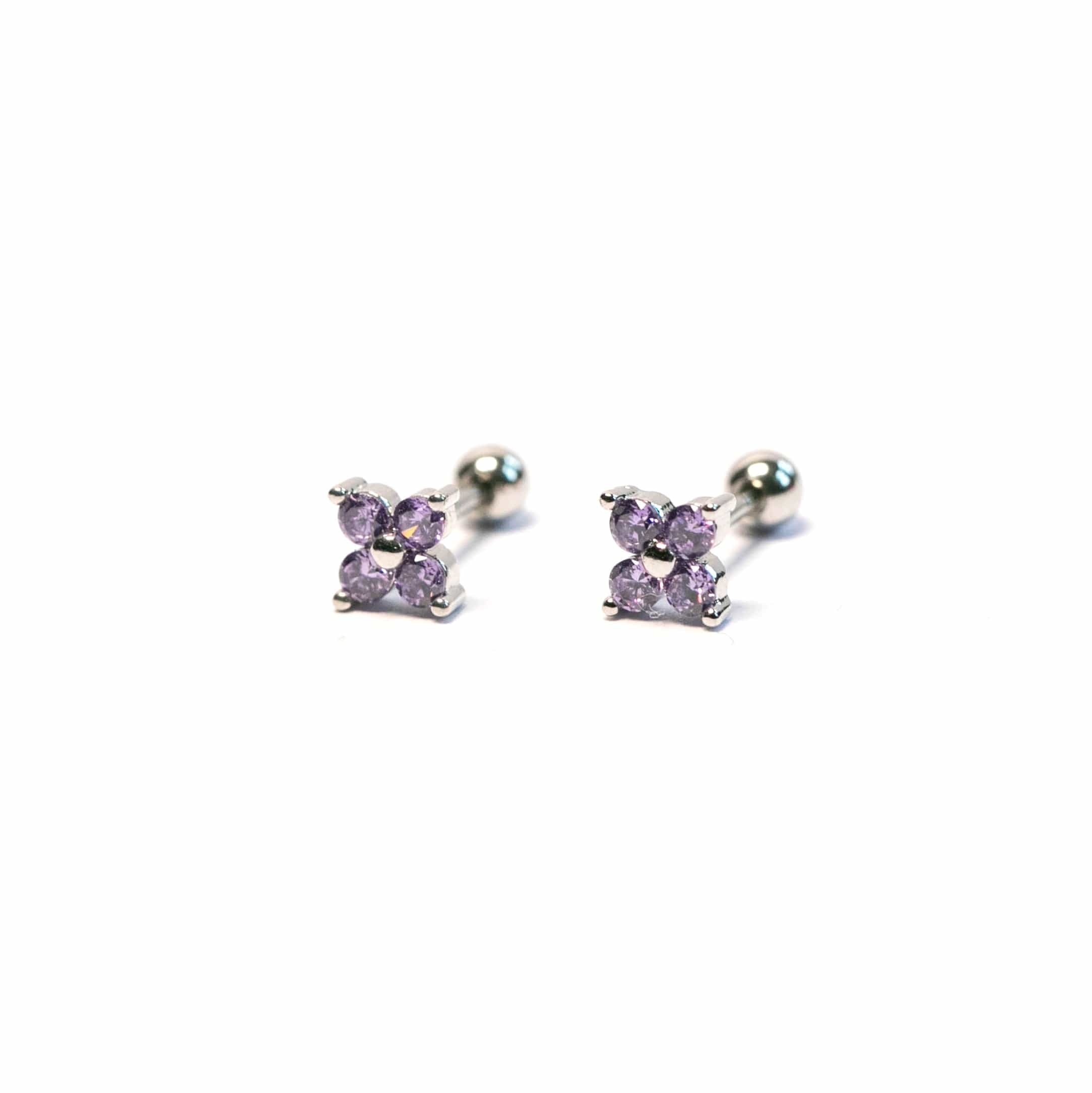 Twilight London Stud Earrings Purple / Silver Dainty Clover Earrings