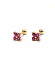 Twilight London Stud Earrings Red / Gold Dainty Clover Earrings