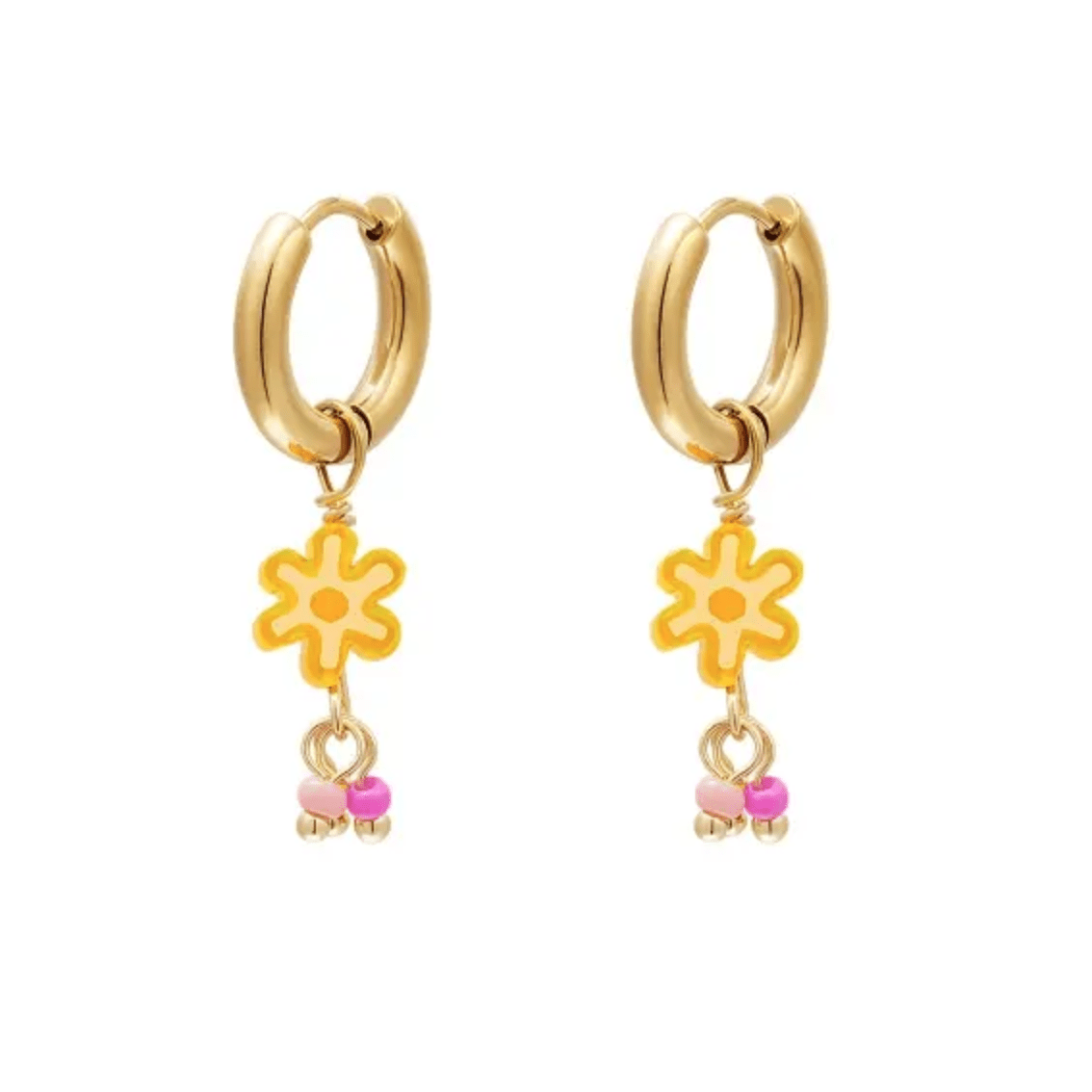 Twilight London Charm Hoop Gold Orange Daisy Charm Hoop Earrings