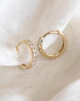Twilight London Hoop Yellow Gold Pair of 14K Solid Gold Pave Crystal 8mm Huggie Hoop Earrings