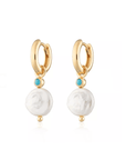 Twilight London Charm Hoop Gold Pearl and Turquoise Charm Hoop Earrings