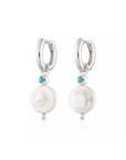 Twilight London Charm Hoop Silver Pearl and Turquoise Charm Hoop Earrings