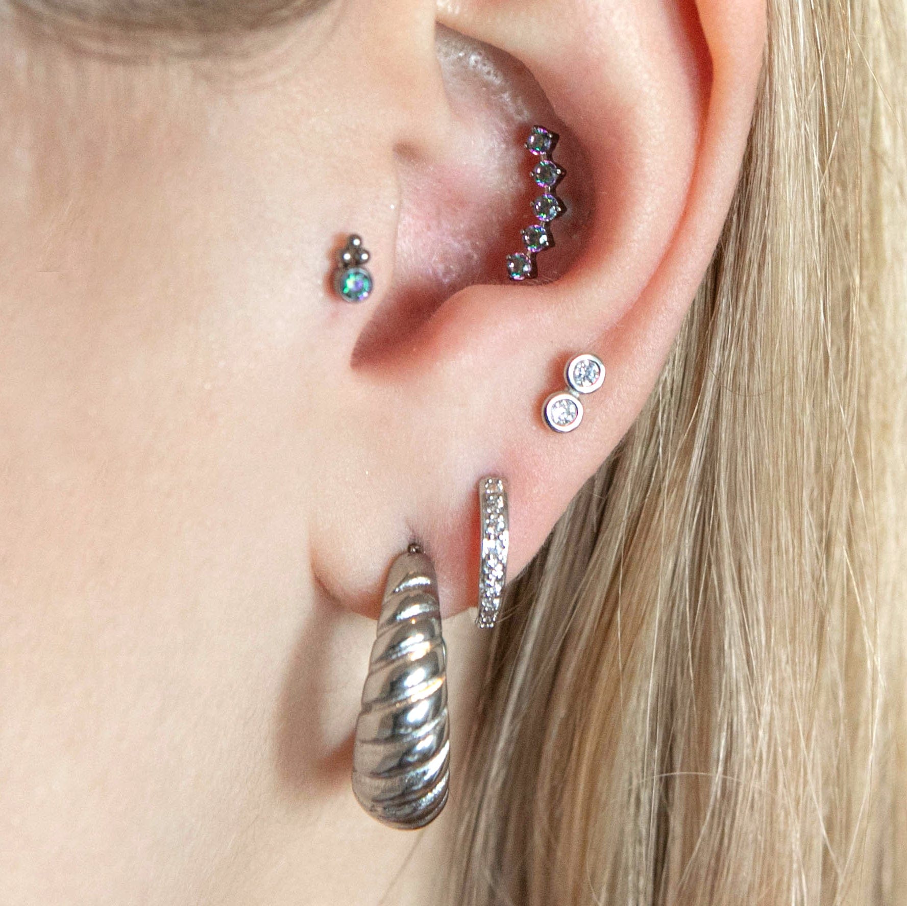 Twilight London Labret Piercing Silver VM Crystal Curved Helix Earring