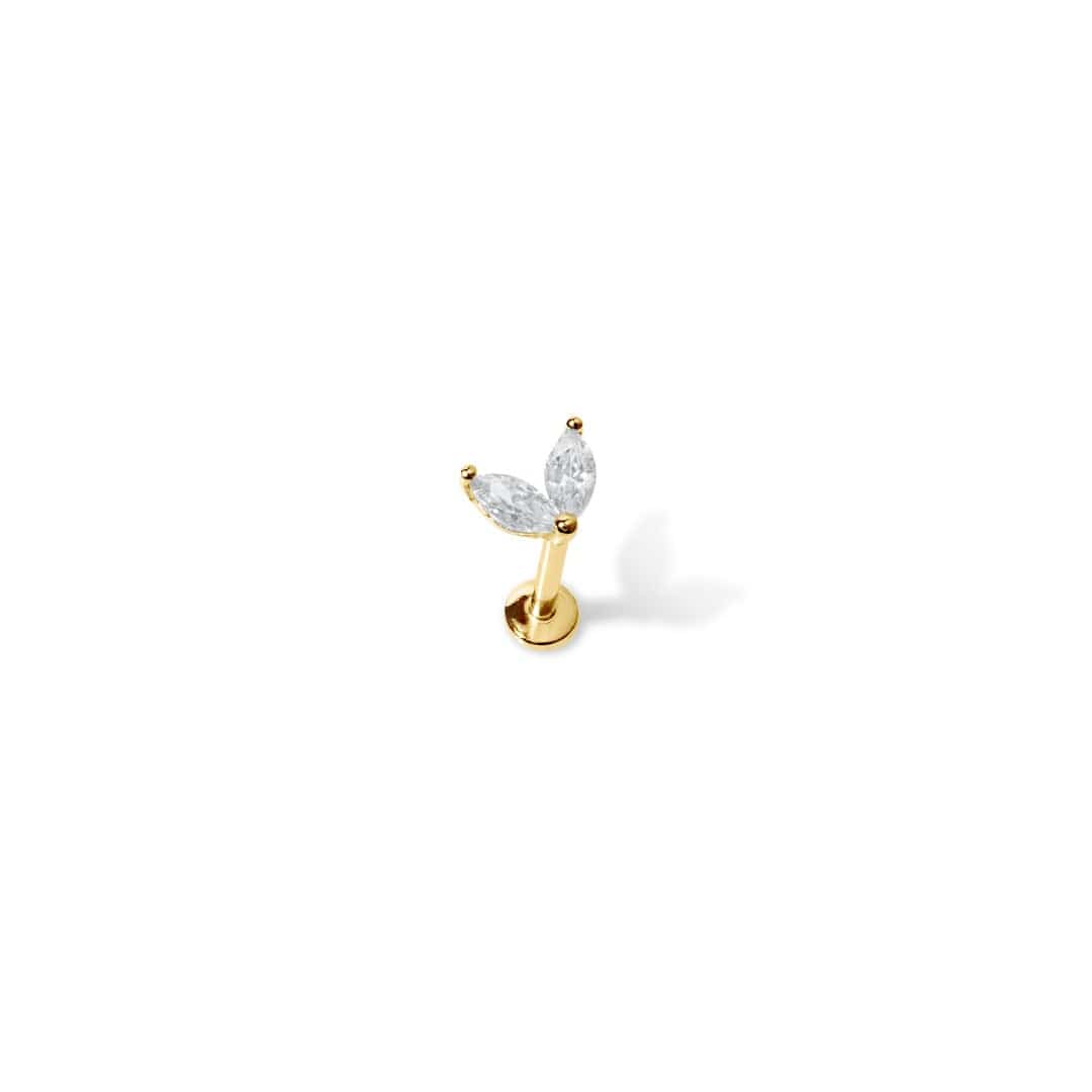 Twilight London Labret Piercing Gold 14K Solid Gold Leaf Labret Piercing