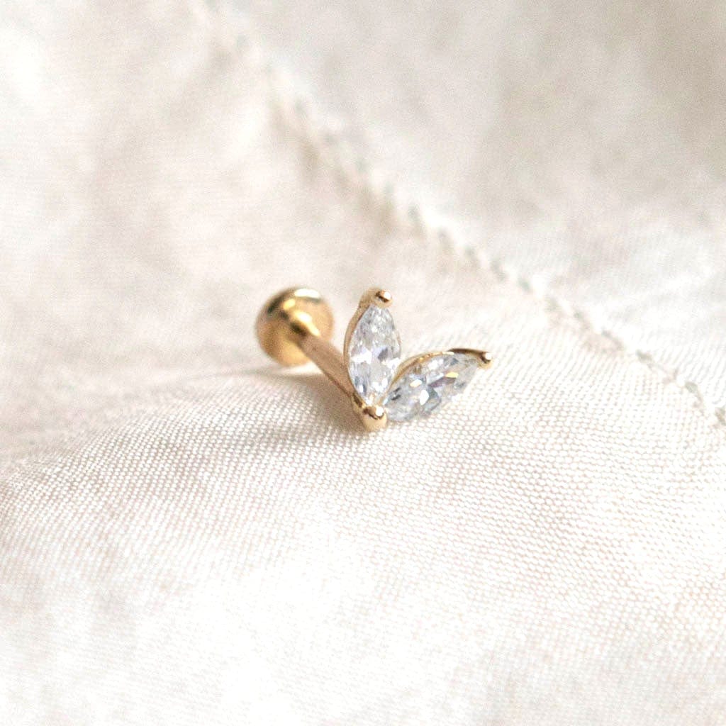 Twilight London Labret Piercing 14K Solid Gold Leaf Labret Piercing