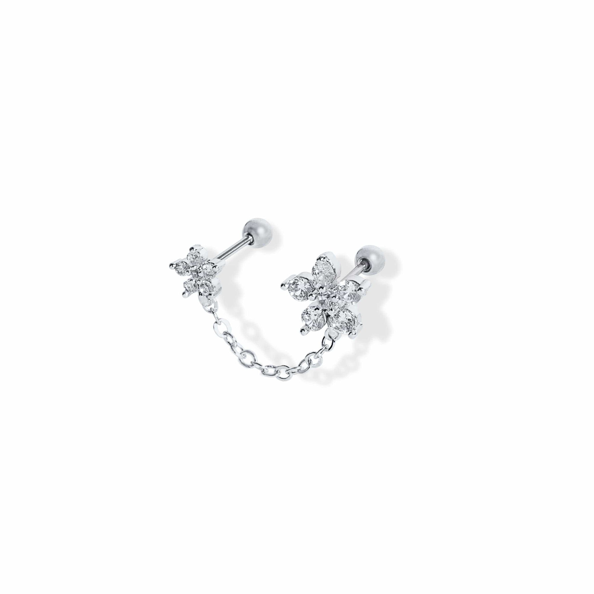 Twilight London Barbell Stud Silver Daisy Chain Earring