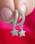 Twilight London Hoop Earrings Silver Star CZ Huggie Hoop