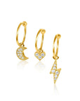 Twilight London Hoop Earrings Gold Trio of Charm Hoops