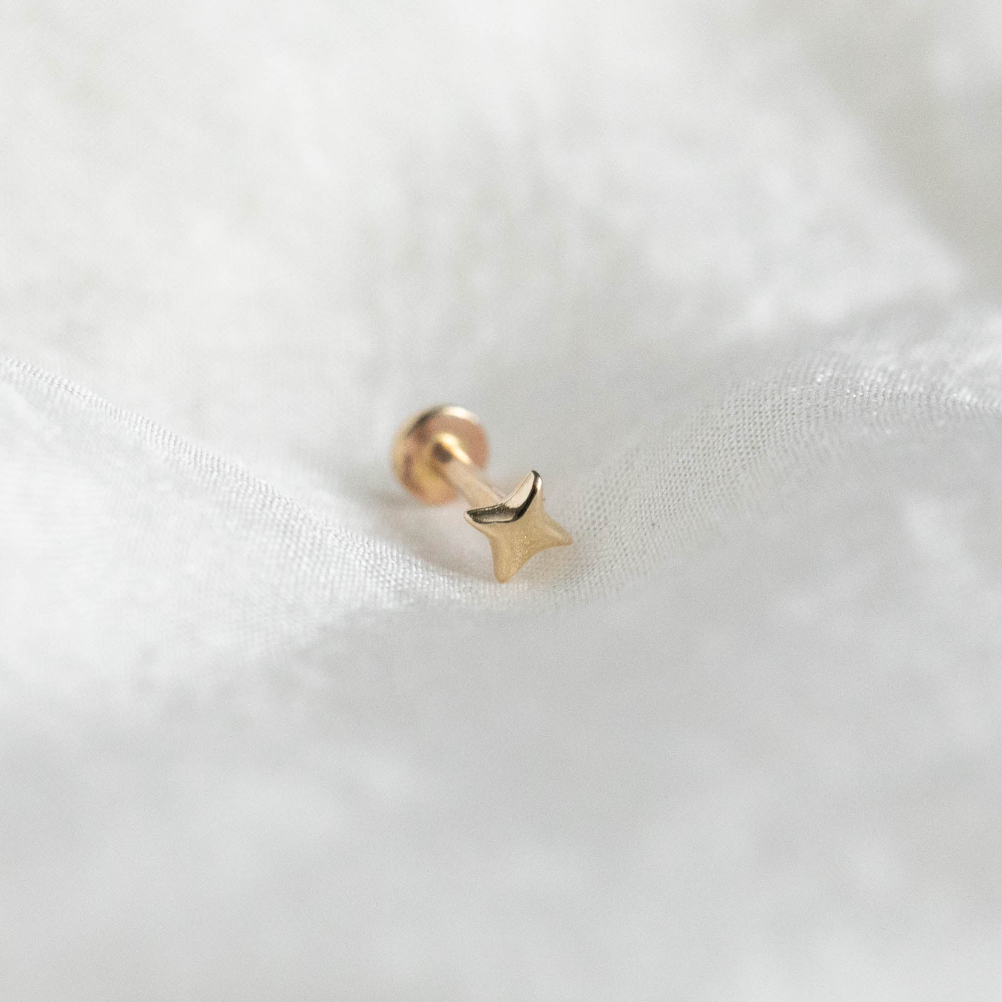 14K Solid Gold Tiny Omega Star Piercing