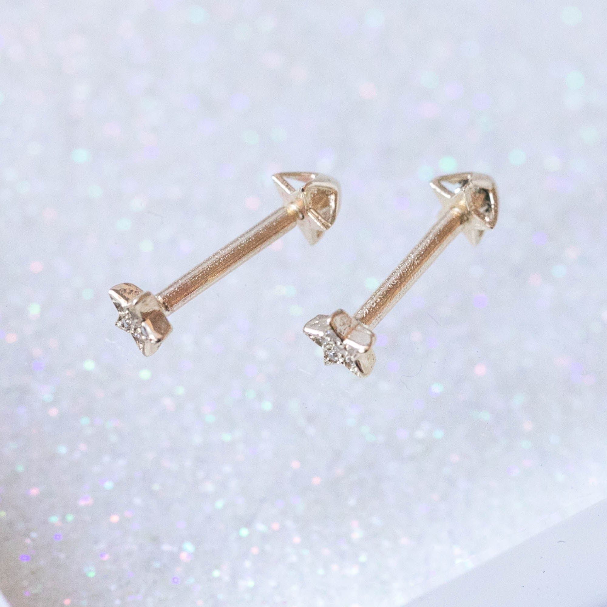 Twilight London Barbell Earring Gold 14K Solid Gold Star Barbell