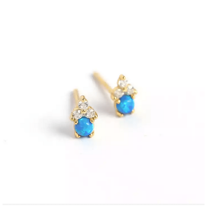 Twilight London Stud Earrings Gold Blue Opal Earrings
