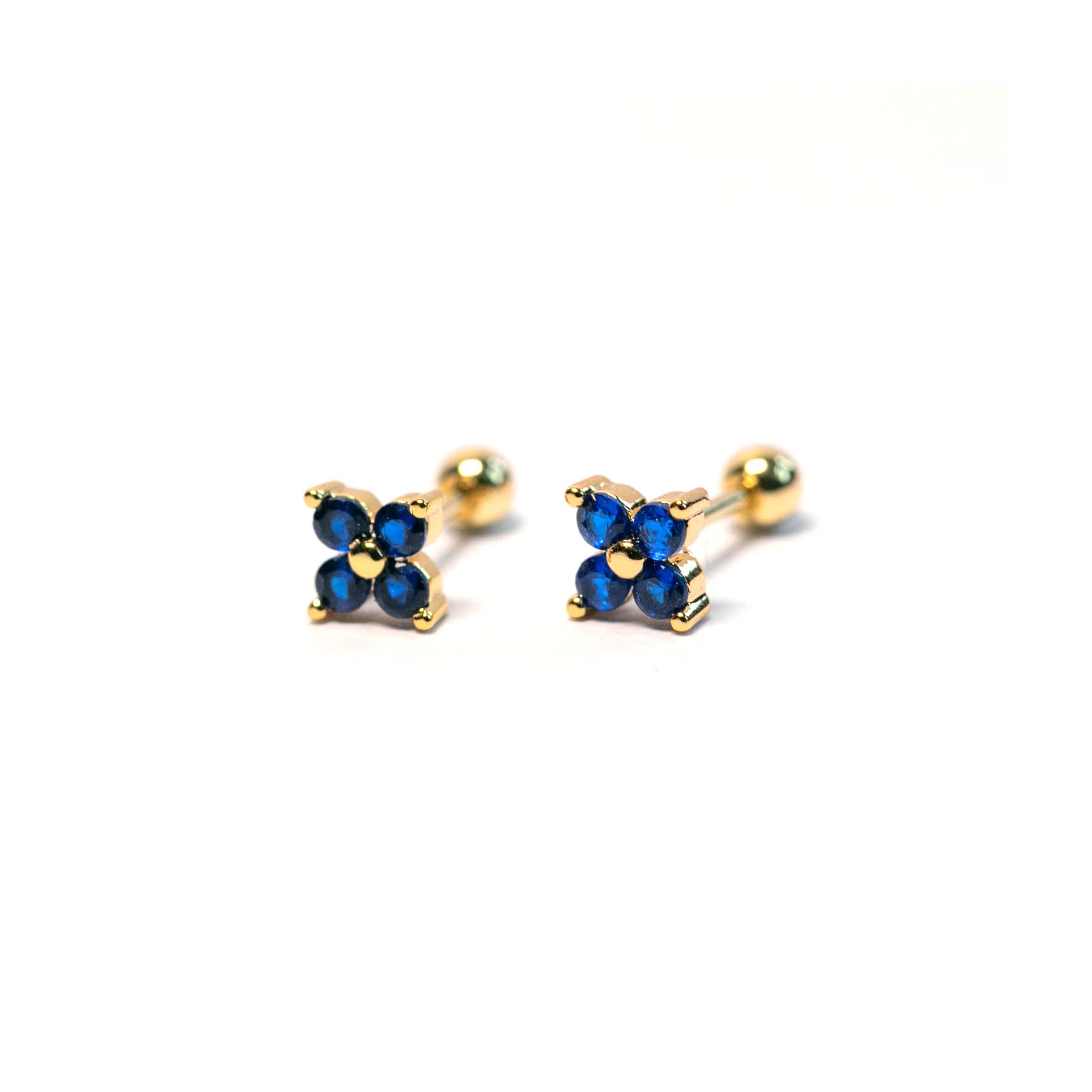 Twilight London Stud Earrings Navy / Gold Dainty Clover Earrings