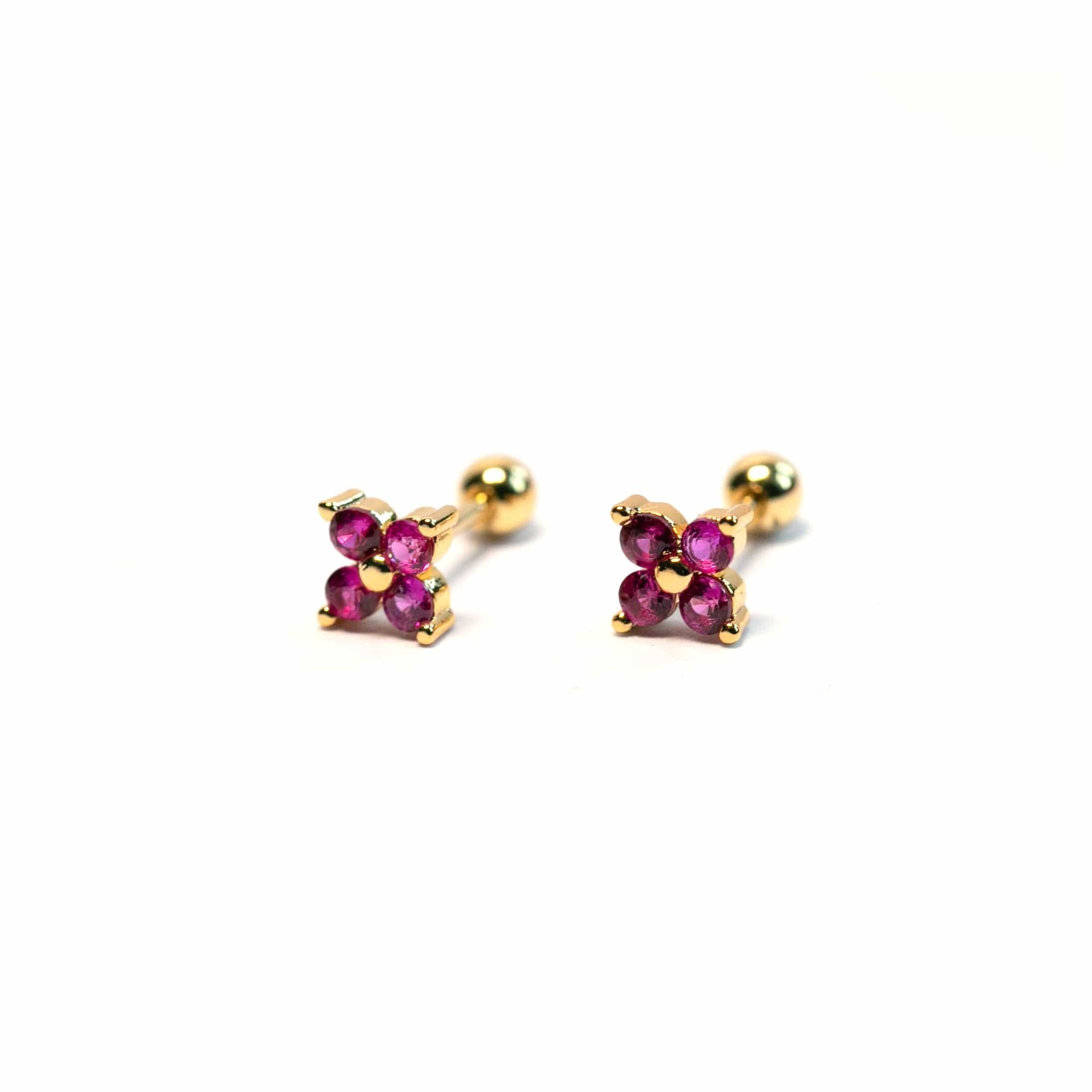 Twilight London Stud Earrings Red / Gold Dainty Clover Earrings