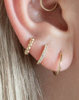 Twilight London Hoop Yellow Gold Pair of 14K Solid Gold Pave Crystal 8mm Huggie Hoop Earrings