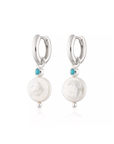 Twilight London Charm Hoop Silver Pearl and Turquoise Charm Hoop Earrings