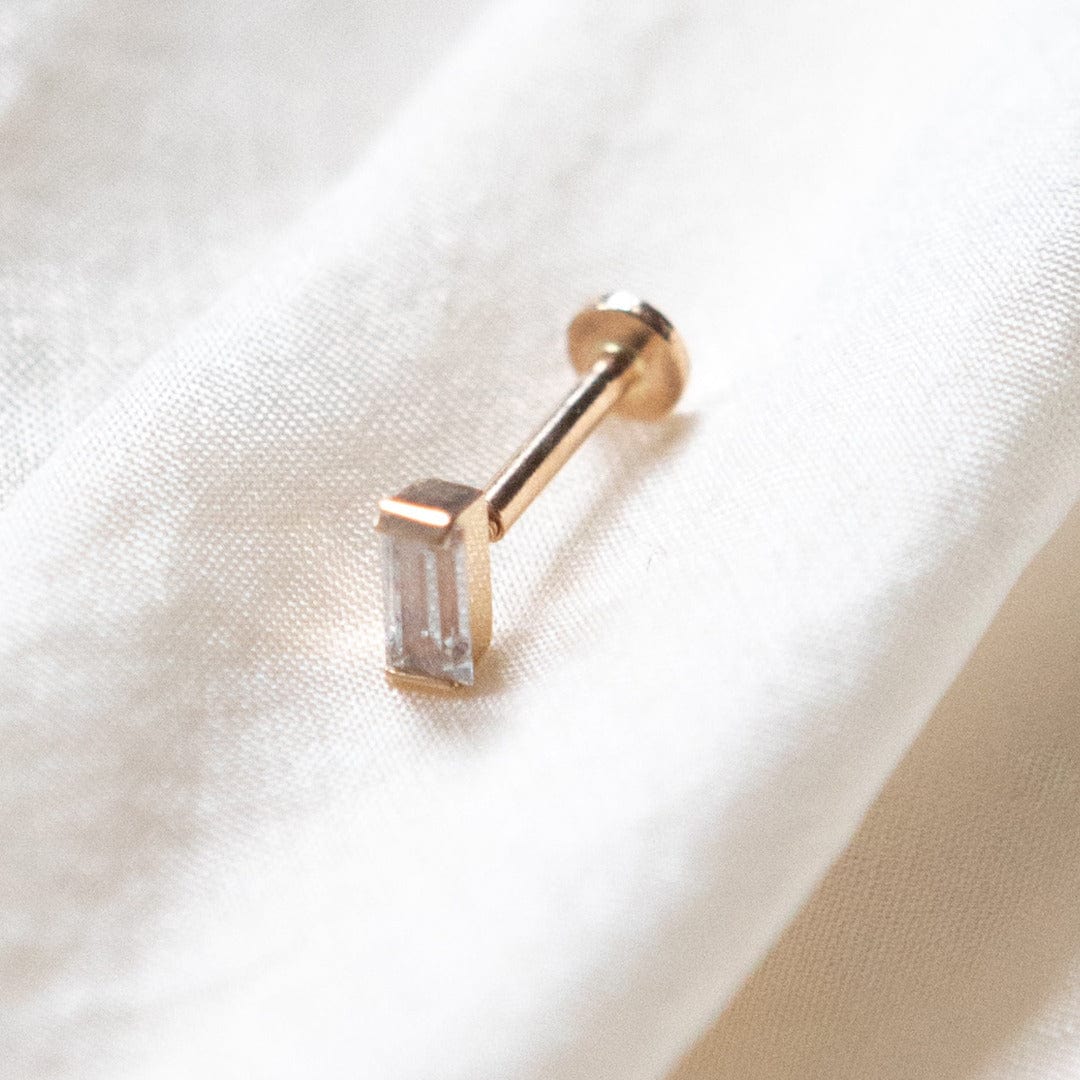 14K Solid Gold Emerald Cut Labret Piercing – Twilight London