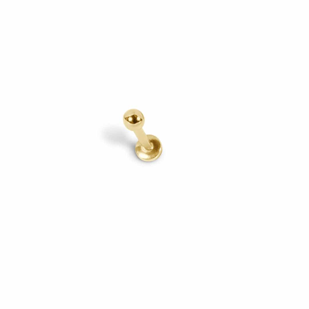 14K Solid Gold 2.5mm Single Sphere Labret Piercing shown on white background