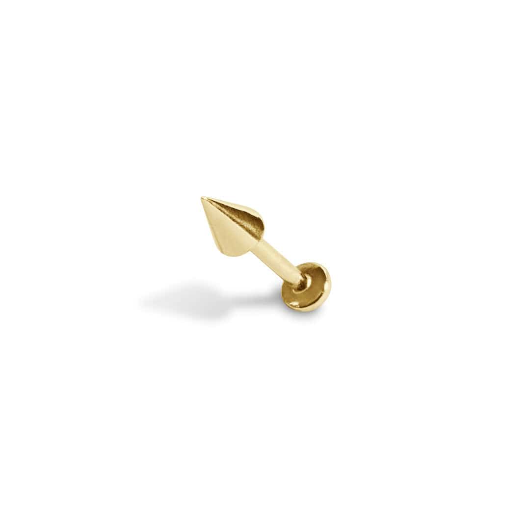 14 Carat Solid yellow Gold 5mm Spike Labret Piercing shown on white background