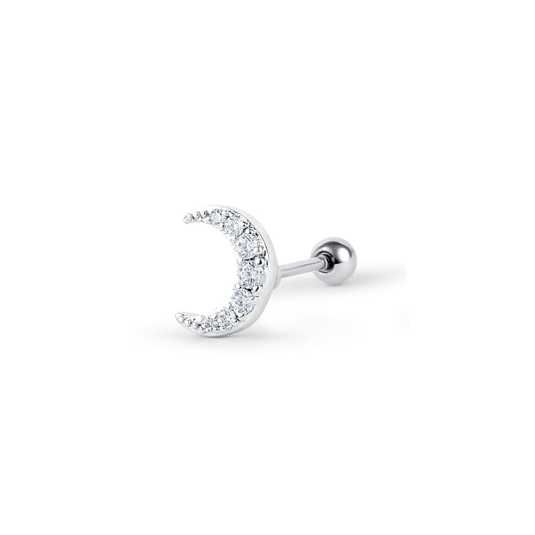 Twilight London Stud Earrings Silver Crescent Moon Piercing