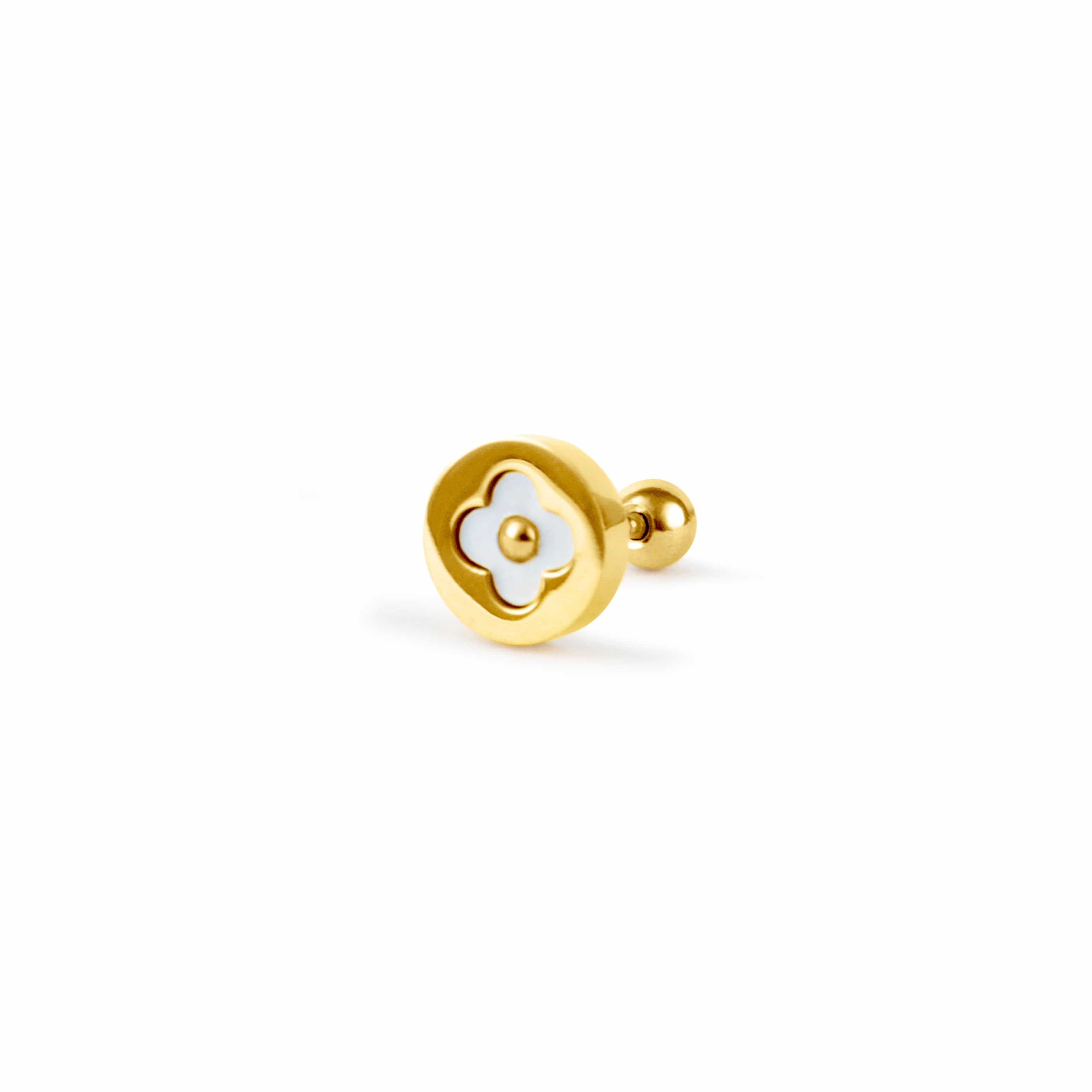 Twilight London Barbell Stud Gold Mother of Pearl Circle Earring