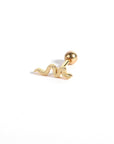 Beautiful textured snake barbell earring in gold shown on a white background