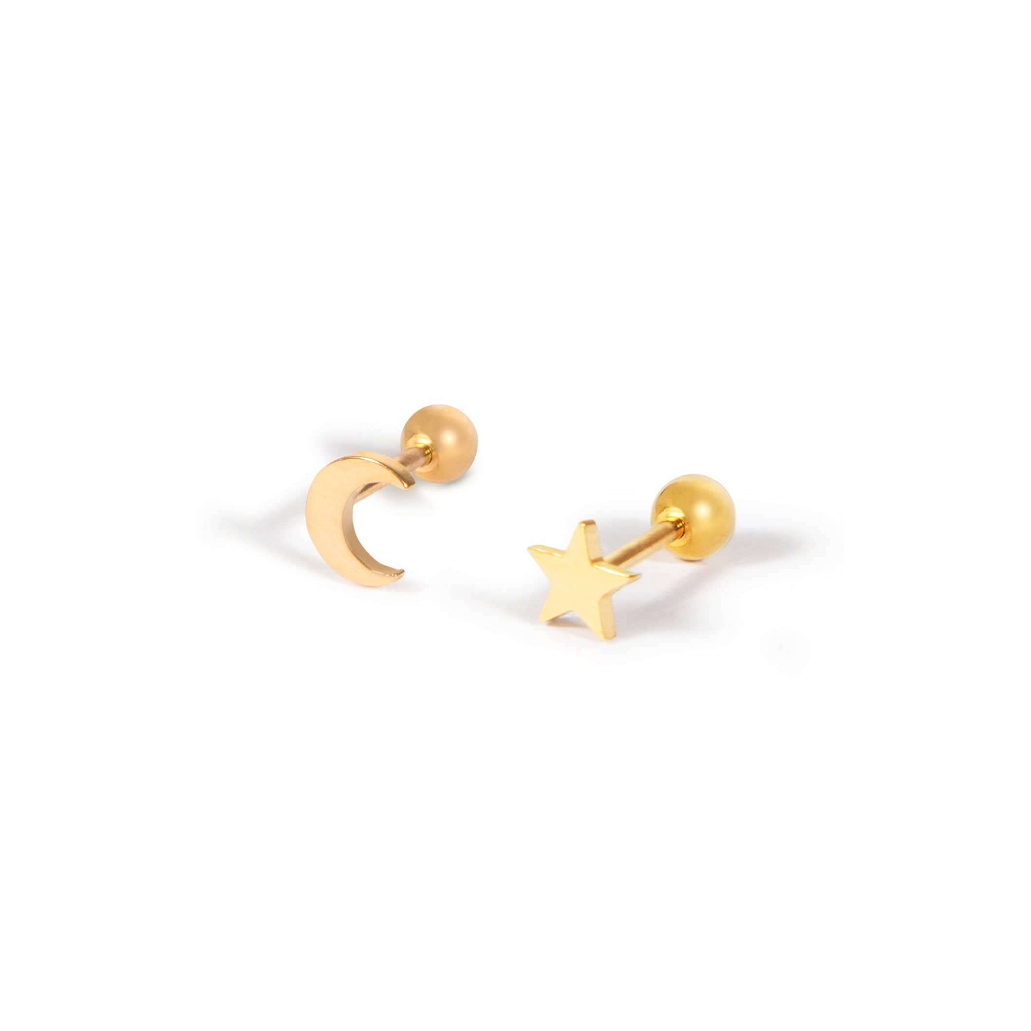 Twilight London Barbell Stud Gold Star and Moon Mini Piercing